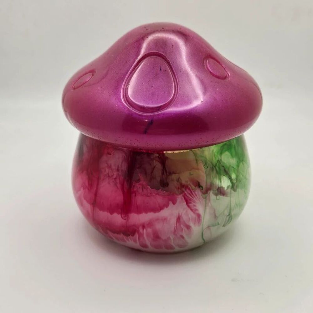 Mushroom Resin Jar Storage w/ Lid Trinkets Stash Jewelry Tye Dye Epoxy Pink